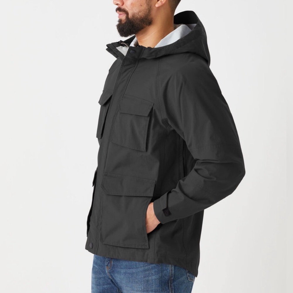 Duluth Trading Co Black No-Rainer Cargo Rain Jacket Hooded Waterproof Vented 2XL - Picture 3 of 6